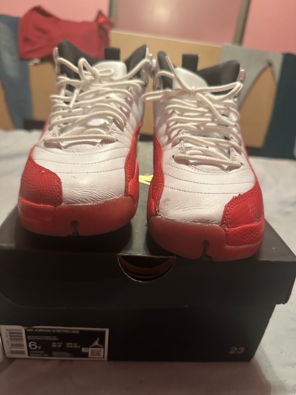 Jordan White and Red Retro Basketball Sneakers